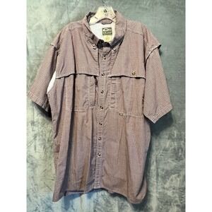 Drake Waterfowl Systems Mens XL Maroon Plaid Vented Short Sleeve Fishing Shirt
